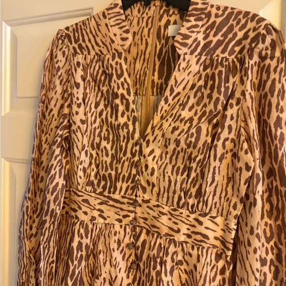 Zimmermann Cascadian Leopard Print Long Sleeve Linen Midi Dress US size 6 - Picture 7 of 13